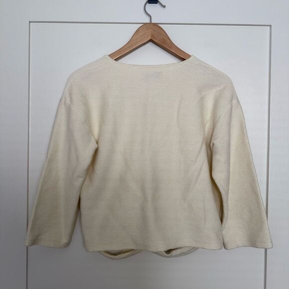 Madewell Texture And Thread Top Sz L Cream Cropped Ribbed Twist V Neck Cotton - Picture 5 of 10